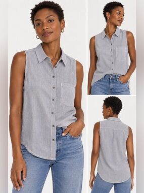 G H Bass & co Sleeveless Blue and White striped Button Down Shirt Size Small
